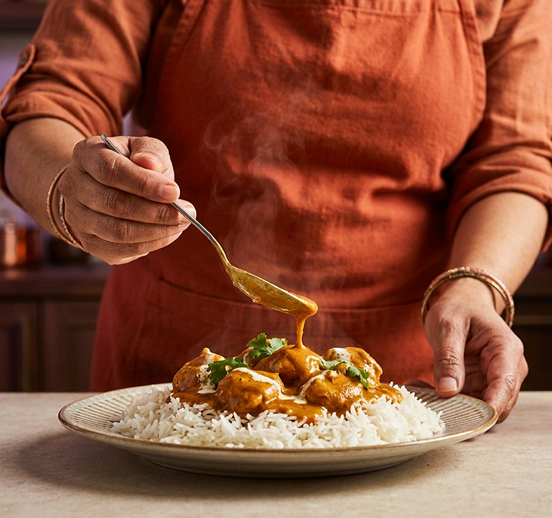 Chef serving a plate of food
