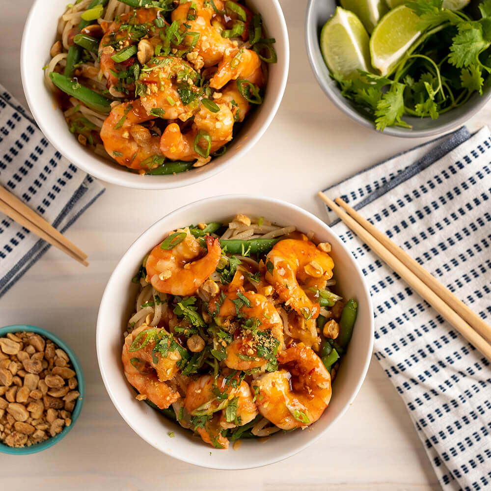 Bols de nouilles aux crevettes et au piment doux